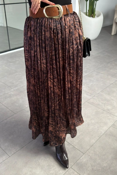 KAHVE DESENLİ PİLİSELİ ETEK