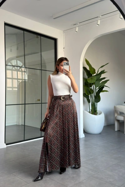 KAHVE EKOSE DESEN SATEN ETEK 9690