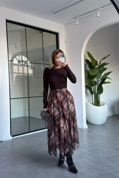 KAHVE FIRÇA DARBELİ EKOSE DESEN ETEK