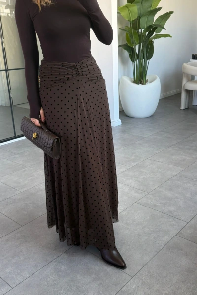 KAHVE FLOK BASKI PUANTİYELİ ETEK