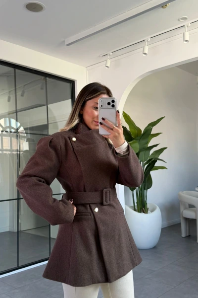 KAHVE GENİŞ YAKALI KAŞE KABAN