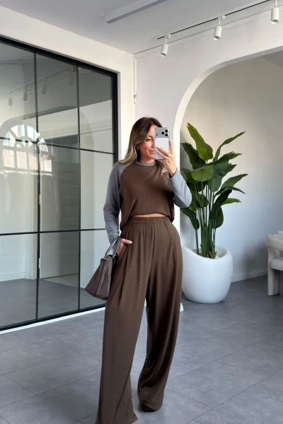 KAHVE GRİ BİSİKLET YAKA TAKIM