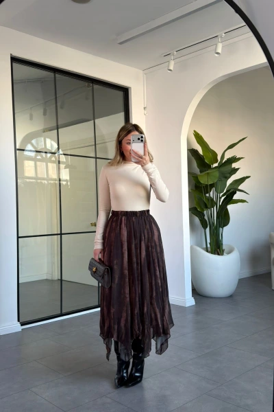 KAHVE HAKİ BATİK DESEN ETEK