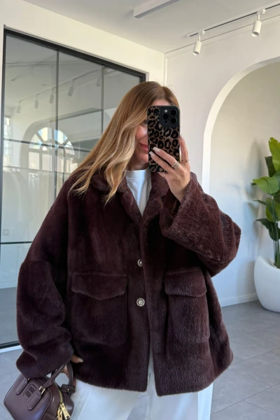 KAHVE İKİ CEPLİ PREMİUM KALİTE PELUŞ KABAN