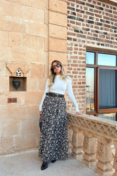 YEŞİL KALIN KEMERLİ ŞİFON ETEK