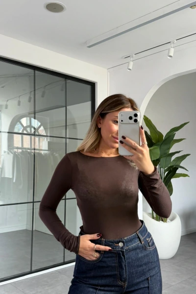 KAHVE DİLVİN KAYIK KAYA MODAL KAŞMİR BLUZ