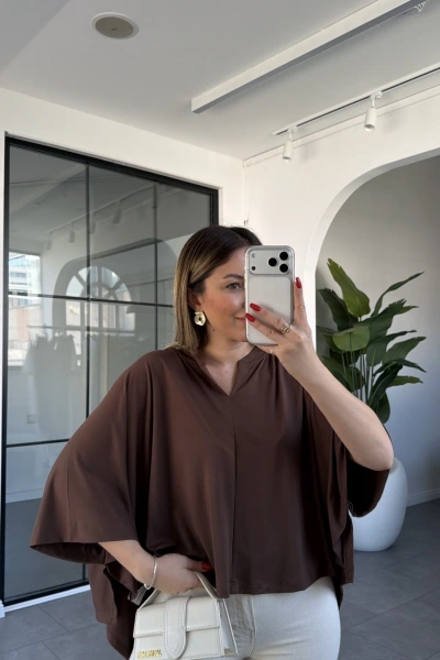 KAHVE KISA KOL MODAL BLUZ 30675