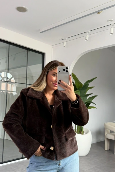 KAHVE KISA KÜRK CEKET