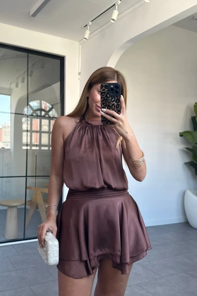 KAHVE MARİLYN MİNİ ELBİSE