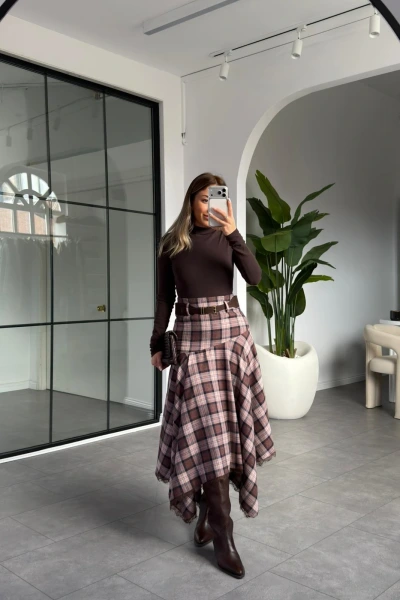 KAHVE PEMBE EKOSE DANTEL DETAY ETEK