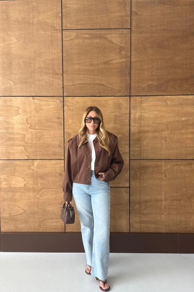 KAHVE PİLE DETAYLI CEKET