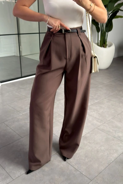 KAHVE PİLELİ İÇTEN PERVAZLI PANTOLON