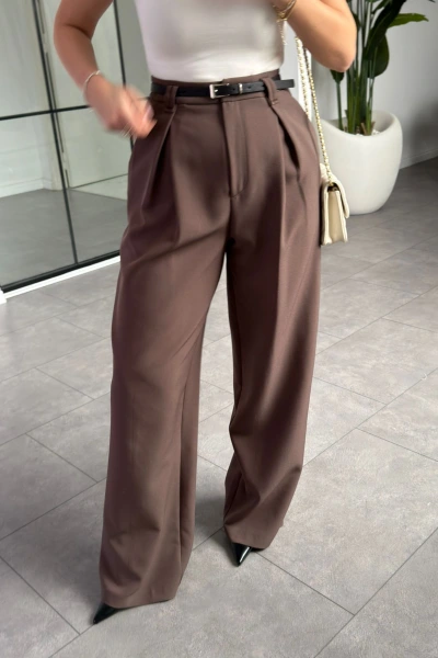 KAHVE PİLELİ İÇTEN PERVAZLI PANTOLON