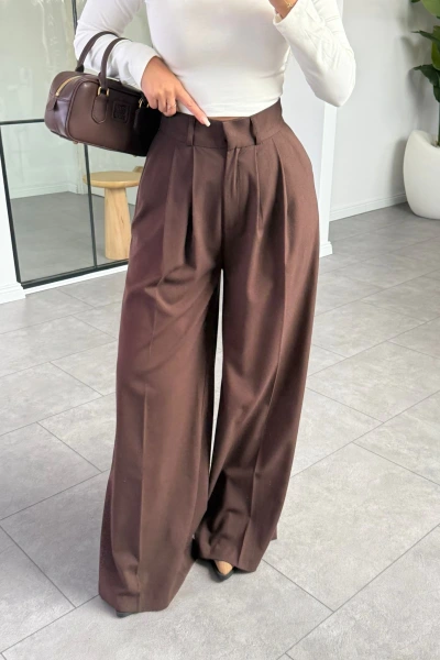 KAHVE PİLİLİ PALAZZO PANTOLON