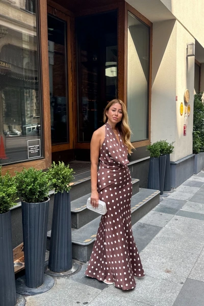 KAHVE PUANTİYELİ DEGAJE YAKA SATEN ETEK TAKIM