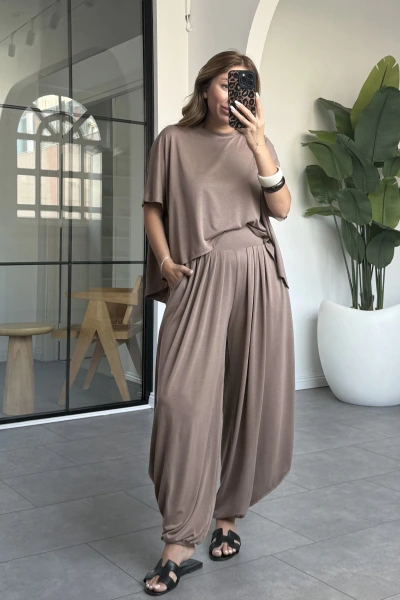 KAHVE ŞALVAR MODEL MODAL TAKIM