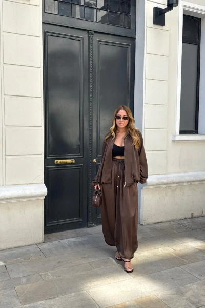 KAHVE ŞALVAR MODEL SATEN PANTOLON