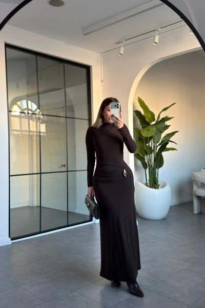 KAHVE SANDY GOLD TOKALI ELBİSE