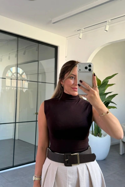 KAHVE SIFIR KOL BALIKÇI YAKA BLUZ