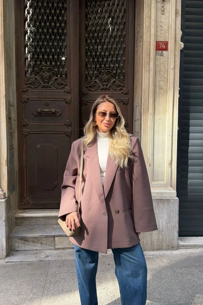 KAHVE TEK DÜĞMELİ OVERSİZE BLAZER CEKET