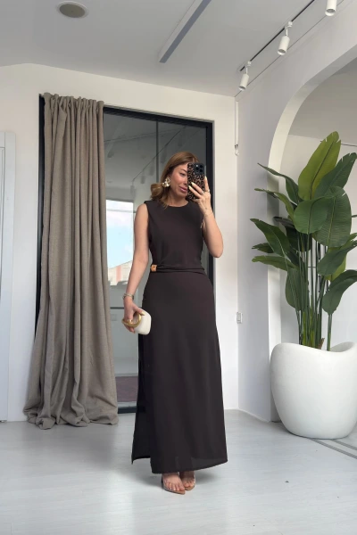 KAHVE TOKALI ELBİSE