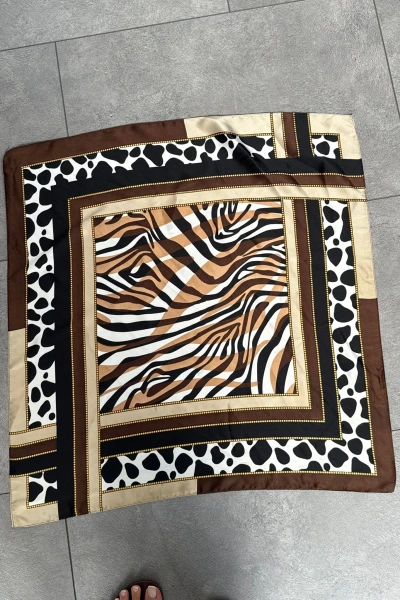 KAHVE ZEBRA DESEN İPEK ŞAL