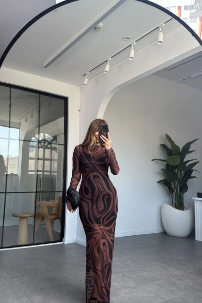 KAHVERENGİ ASTARLI TÜL ELBİSE