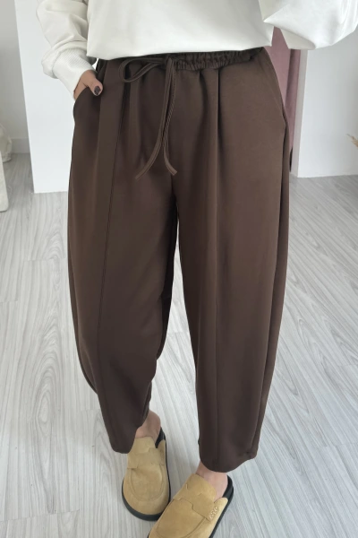 Kahverengi Beli Lastikli Balon Model Premium Eşofman Altı