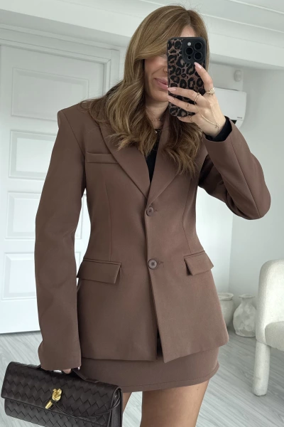 Kahverengi Blazer Ceket Etek Takım