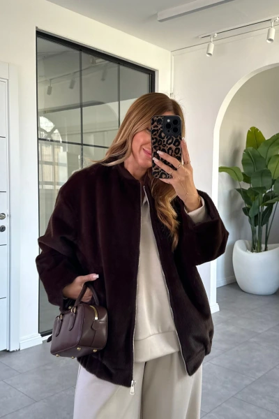 KAHVERENGİ BOMBER TÜYLÜ CEKET