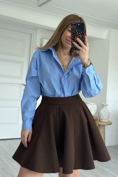 Kahverengi Godeli Mini Etek