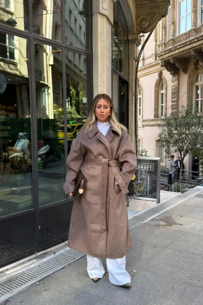 KAHVERENGİ KUŞAKLI PREMİUM KAŞE KABAN