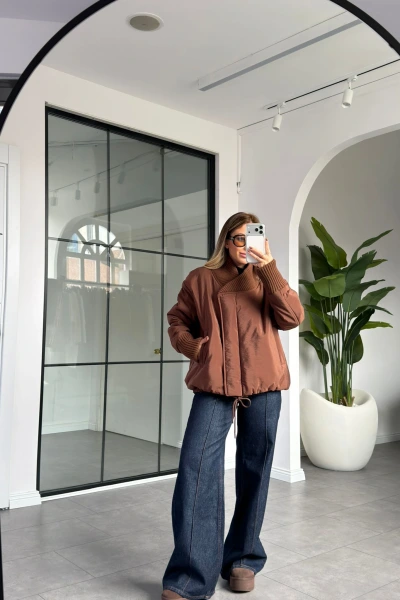 KAHVERENGİ TRİKO DETAYLI PREMİUM MONT