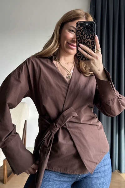 Kahverengi ZR Model Yandan Bağlamalı Gömlek
