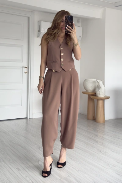 Karamel Gold Düğmeli Şalvar Model Takım
