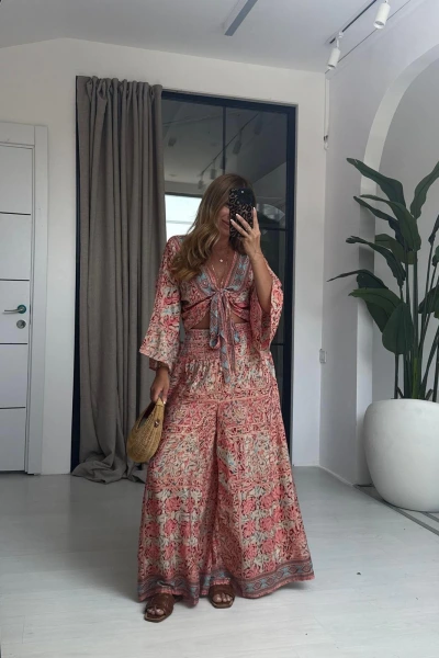 PEMBE ETNİK DESEN TAKIM