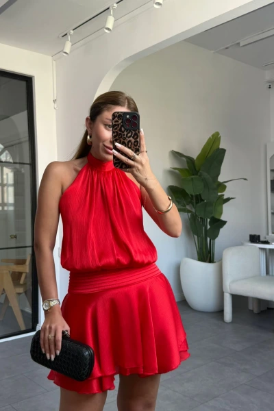 KIRMIZI MARİLYN MİNİ ELBİSE