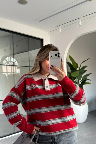 KIRMIZI POLO YAKA KAZAK