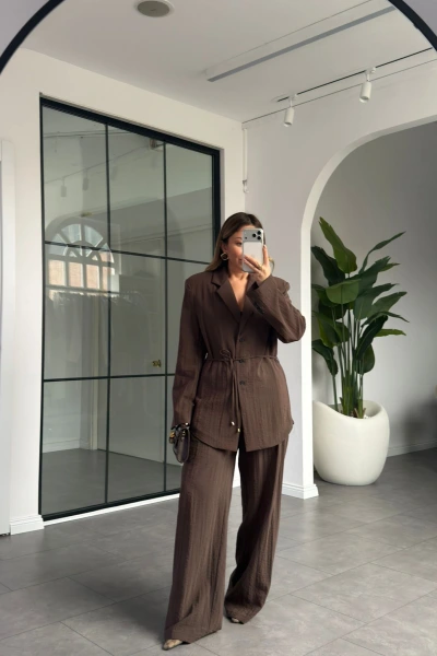 KOYU KAHVE ASTARSIZ CEKET PANTOLON TAKIM