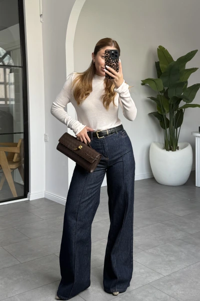 KOYU MAVİ ÇİMA DETAYLI ORJİNAL MARKA JEAN