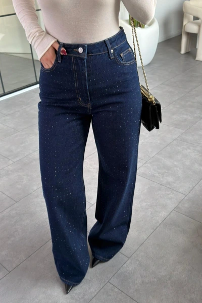 KOYU MAVİ TAŞ İŞLEMELİ JEAN