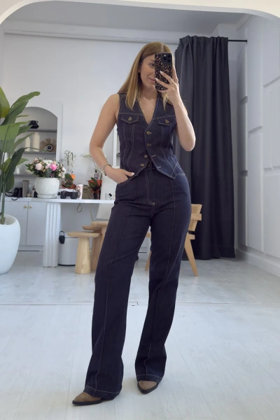 Koyu Mavi Yelekli Jean Takım