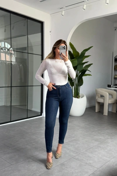 KOYU MAVİ YÜKSEL BEL BORU PAÇA JEAN