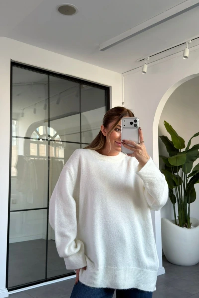 KREM BİSİKLET YAKA KAZAK