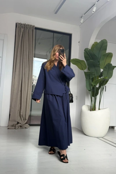 LACİVERT BAĞLAMA DETAYLI ETEK TAKIM