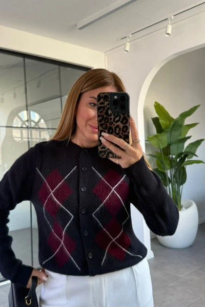 LACİVERT BAKLAVA DESEN TRİKO HIRKA