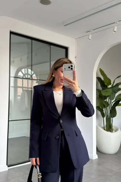 LACİVERT BELDEN OTURTMALI BLAZER CEKET