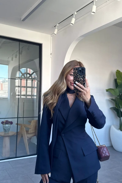 LACİVERT FULARLI BLAZER CEKET