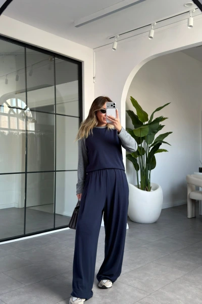 LACİVERT GRİ BİSİKLET YAKA TAKIM