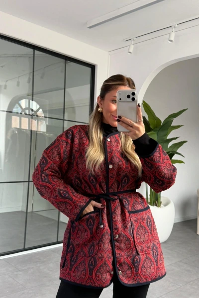 LACİVERT JAKAR DESEN CEKET